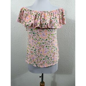 Lilly Pulitzer Shirt Womens XS Off Shoulder‎ Ruffle Fruit Print Style 002320